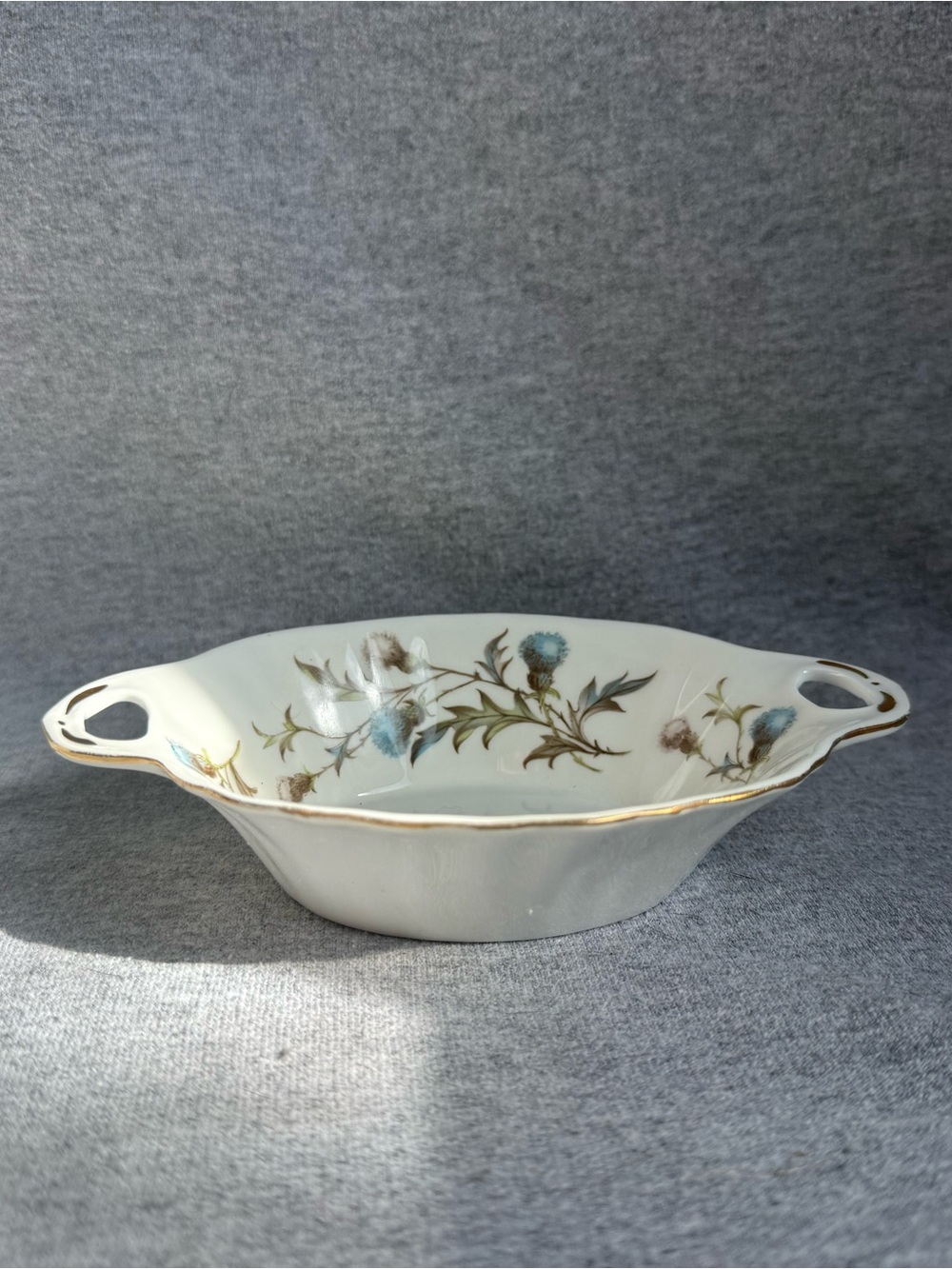 Royal Albert White Porcelain Serving Dish with Blue Floral and Gold Trim